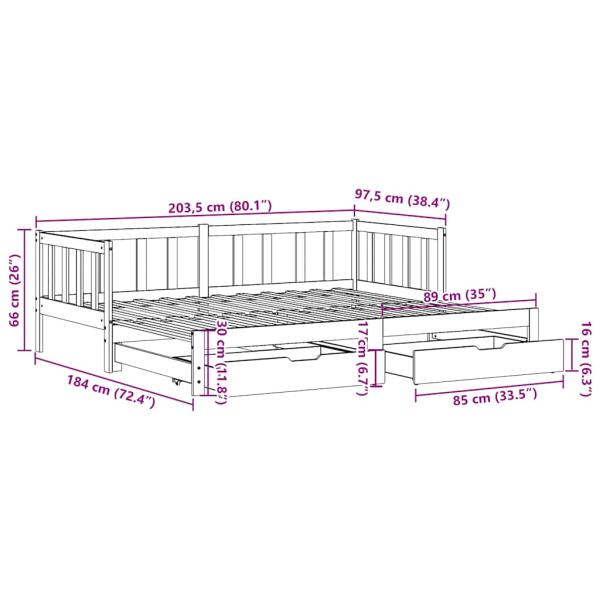 Tagesbett Ausziehbar mit Schubladen ohne Matratze Weiß 90x200cm