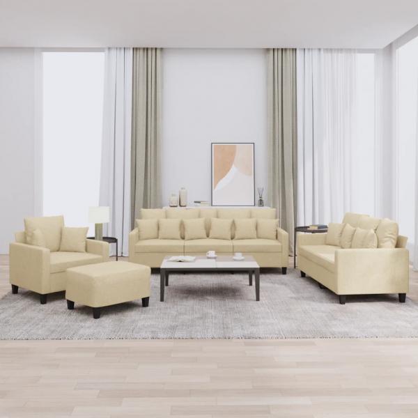 ARDEBO.de - 4-tlg. Sofagarnitur mit Kissen Creme Stoff