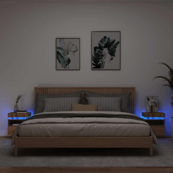 ARDEBO.de - Nachttische mit LED-Leuchten 2 Stk. Artisan-Eiche 40x39x48,5 cm