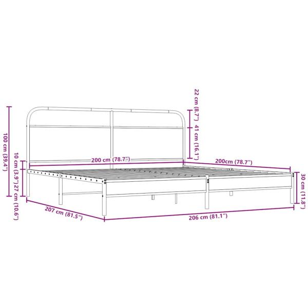 Metallbett ohne Matratze Braun Eichen-Optik 200x200 cm