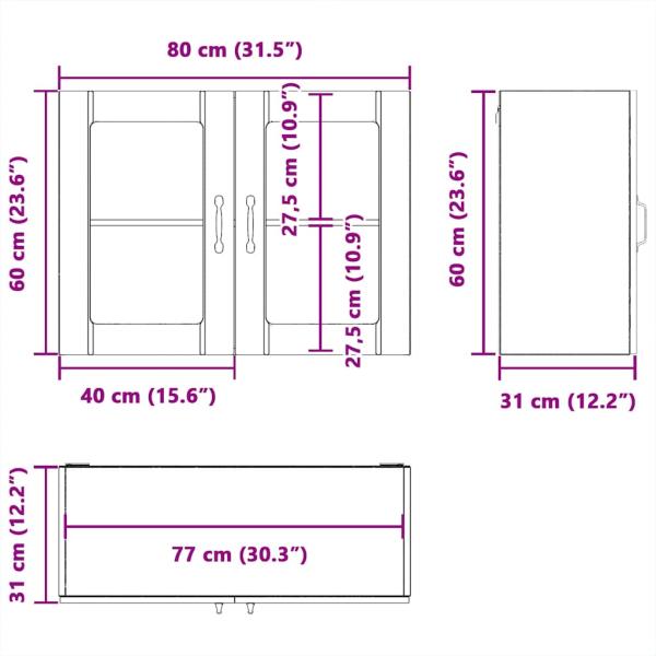Küchen-Hängeschrank mit Glastür Lucca Braun Eichen-Optik