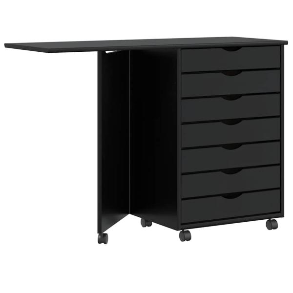 ARDEBO.de - Rollschrank mit Schreibtisch MOSS Schwarz Massivholz Kiefer
