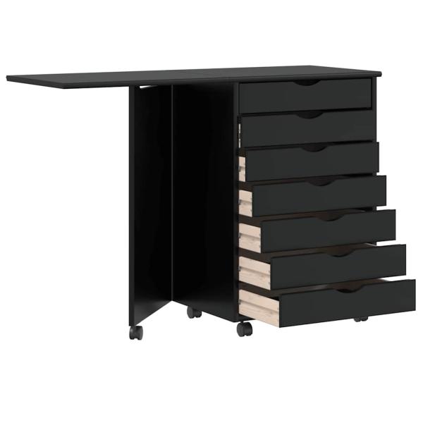 Rollschrank mit Schreibtisch MOSS Schwarz Massivholz Kiefer
