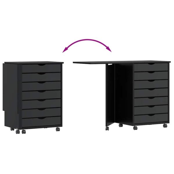 Rollschrank mit Schreibtisch MOSS Schwarz Massivholz Kiefer