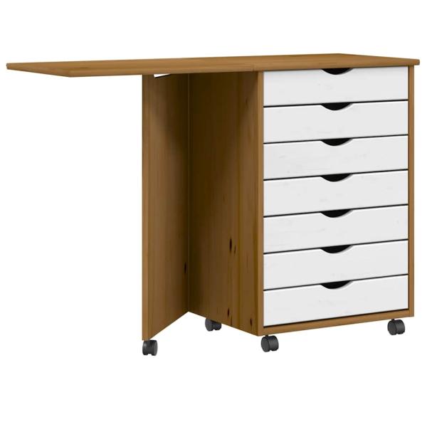 ARDEBO.de - Rollschrank mit Schreibtisch MOSS Honigbraun Massivholz Kiefer