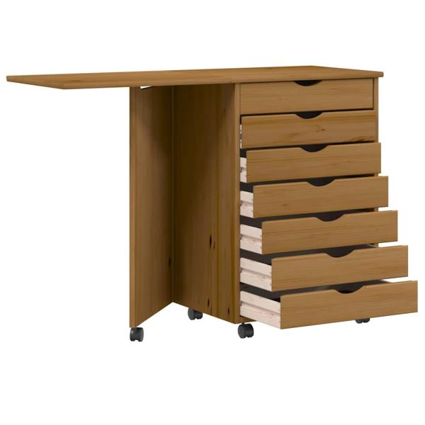 Rollschrank mit Schreibtisch MOSS Honigbraun Massivholz Kiefer