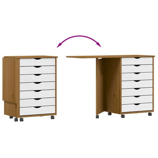 Rollschrank mit Schreibtisch MOSS Honigbraun Massivholz Kiefer
