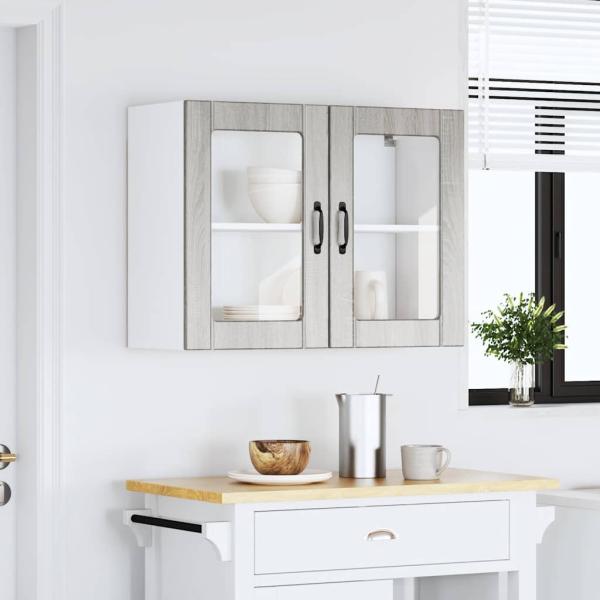 Küchen-Hängeschrank mit Glastür Lucca Grau Sonoma Holzwerkstoff