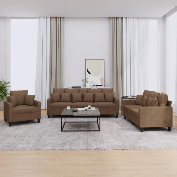 ARDEBO.de - 3-tlg. Sofagarnitur mit Kissen Braun Stoff