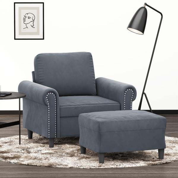 ARDEBO.de - Sessel mit Hocker Dunkelgrau 60 cm Samt