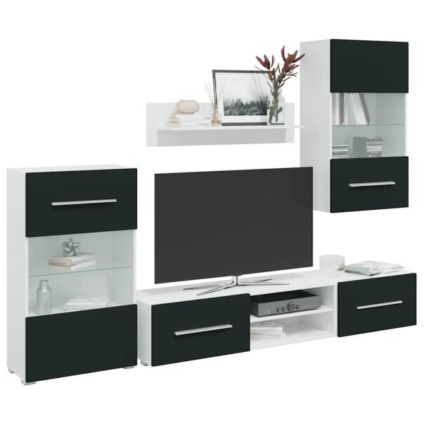 ARDEBO.de - 5-tlg. Wohnwand mit LED-Beleuchtung Matt Indigo Holzwerkstoff