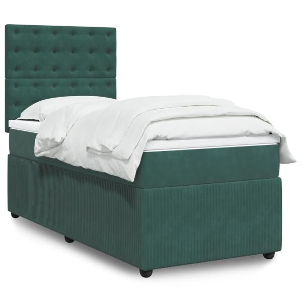 ARDEBO.de - Boxspringbett mit Matratze Dunkelgrün 100x200 cm Samt