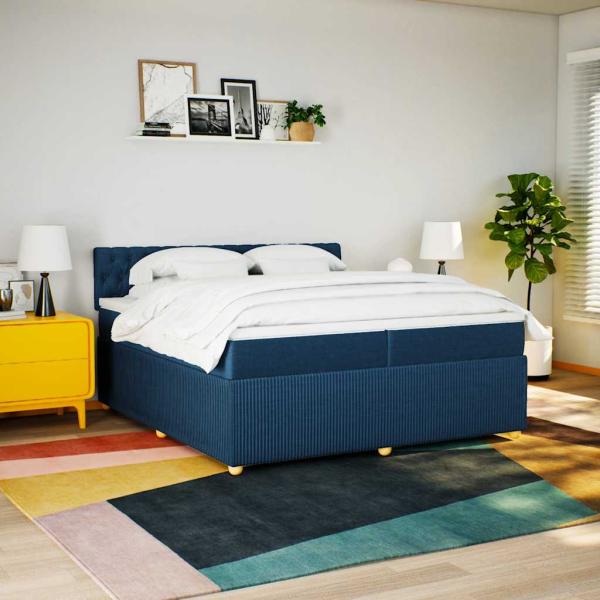 Boxspringbett mit Matratze Blau 200x200 cm Stoff