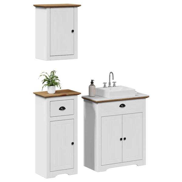 ARDEBO.de - 3-tlg. Badmöbel-Set BODO Weiß und Braun Massivholz Kiefer
