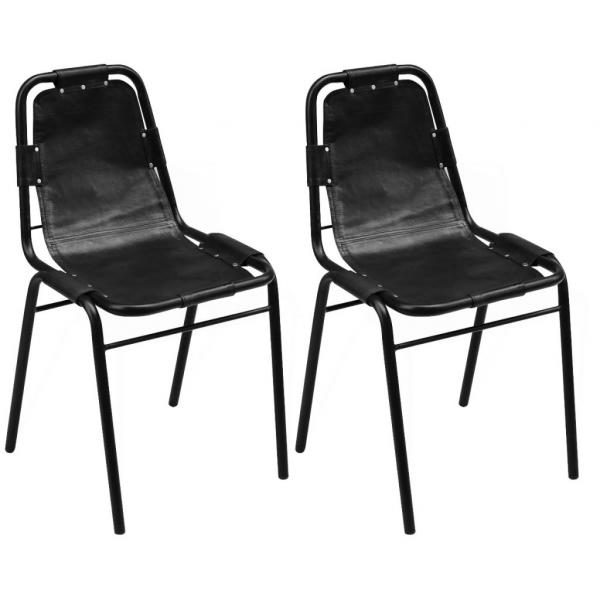 ARDEBO.de - Esszimmerstühle 2 Stk. Schwarz Echtleder