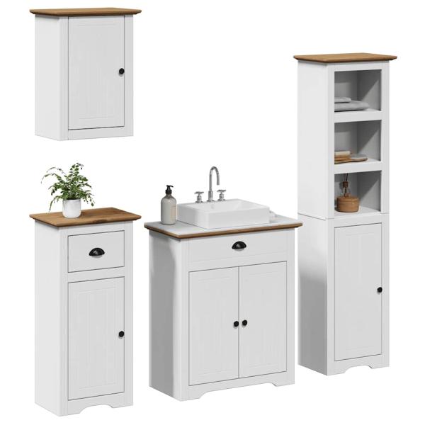 ARDEBO.de - 4-tlg. Badmöbel-Set BODO Weiß und Braun Massivholz Kiefer