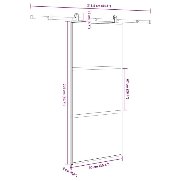 Schiebetür mit Beschlag 90x205 cm Hartglas & Aluminium
