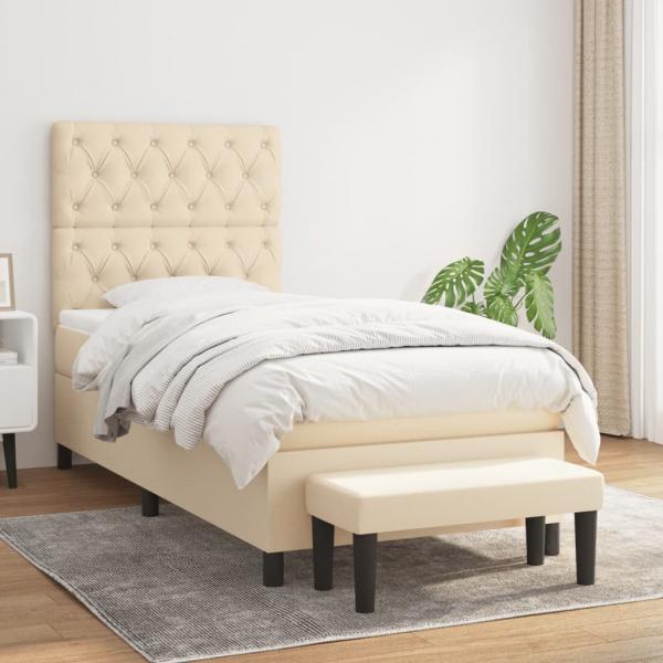 ARDEBO.de - Boxspringbett mit Matratze Creme 80x200 cm Stoff
