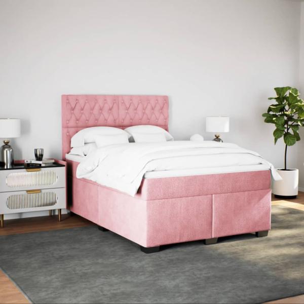 Boxspringbett mit Matratze Rosa 160x200 cm Samt