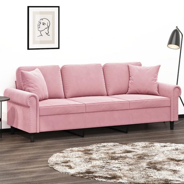 ARDEBO.de - 3-Sitzer-Sofa mit Zierkissen Rosa 180 cm Samt