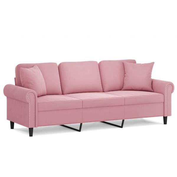 3-Sitzer-Sofa mit Zierkissen Rosa 180 cm Samt