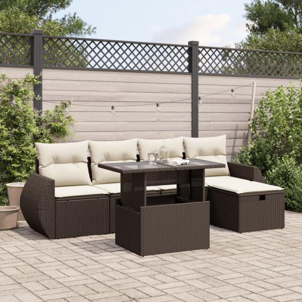 ARDEBO.de - 6-tlg. Garten-Sofagarnitur mit Kissen Braun Poly Rattan