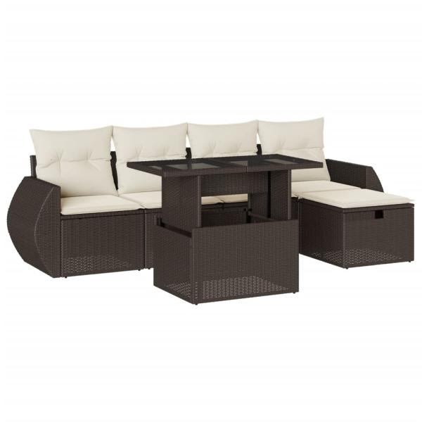 6-tlg. Garten-Sofagarnitur mit Kissen Braun Poly Rattan