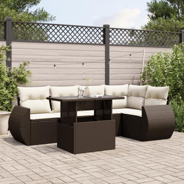 ARDEBO.de - 6-tlg. Garten-Sofagarnitur mit Kissen Braun Poly Rattan