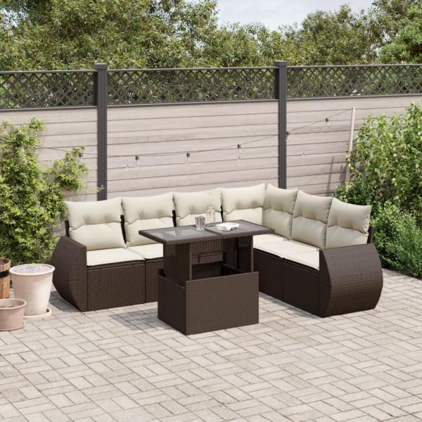 ARDEBO.de - 7-tlg. Garten-Sofagarnitur mit Kissen Braun Poly Rattan