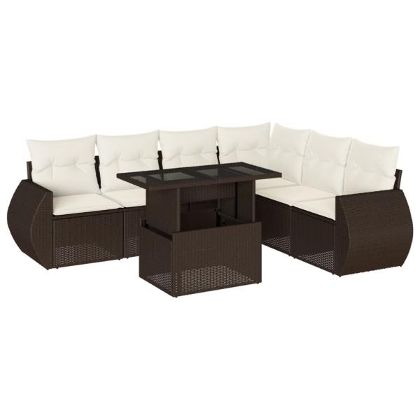 7-tlg. Garten-Sofagarnitur mit Kissen Braun Poly Rattan