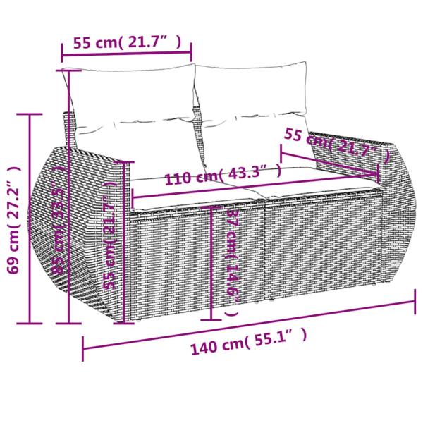 11-tlg. Garten-Sofagarnitur mit Kissen Braun Poly Rattan