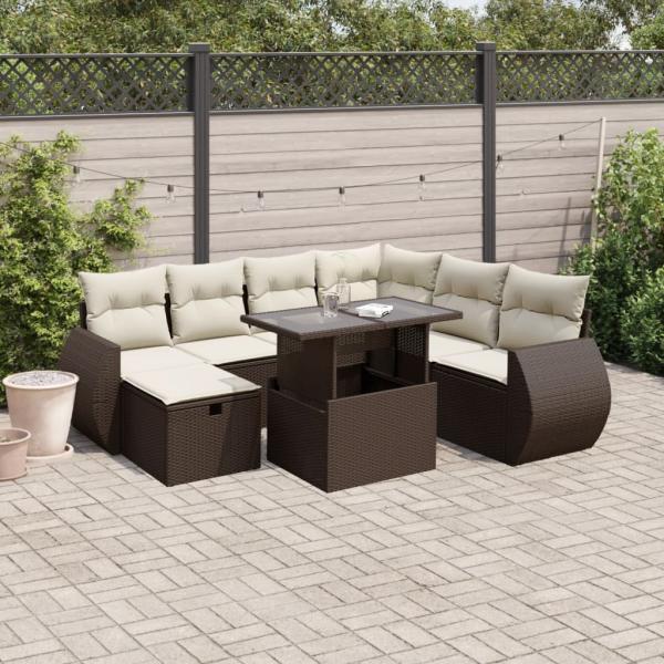 ARDEBO.de - 8-tlg. Garten-Sofagarnitur mit Kissen Braun Poly Rattan
