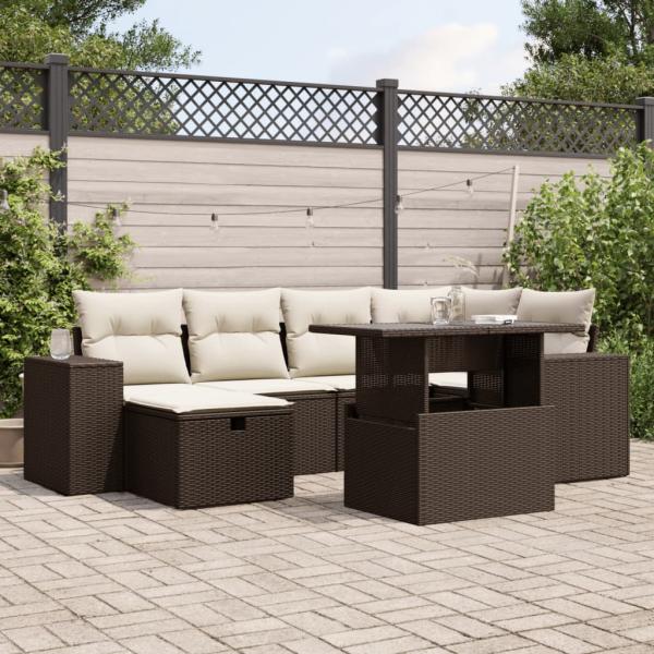 ARDEBO.de - 7-tlg. Garten-Sofagarnitur mit Kissen Braun Poly Rattan