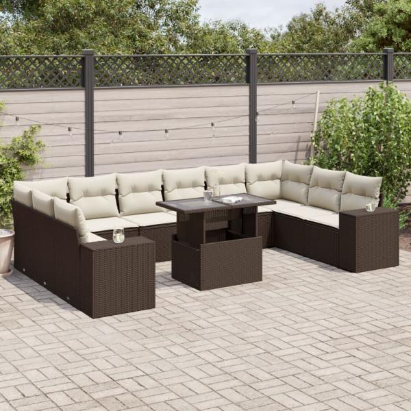 ARDEBO.de - 11-tlg. Garten-Sofagarnitur mit Kissen Braun Poly Rattan