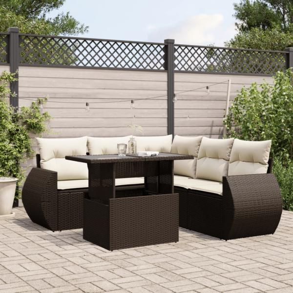 ARDEBO.de - 6-tlg. Garten-Sofagarnitur mit Kissen Braun Poly Rattan