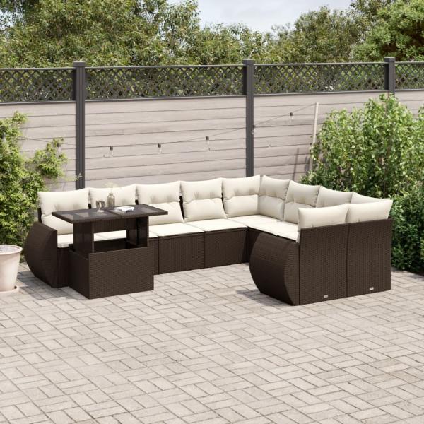 ARDEBO.de - 10-tlg. Garten-Sofagarnitur mit Kissen Braun Poly Rattan