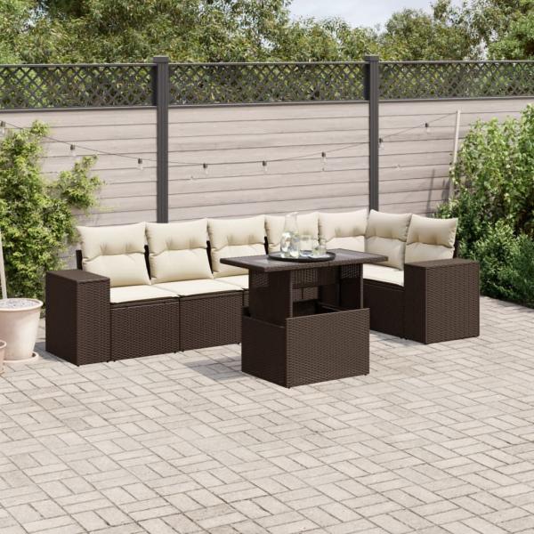 ARDEBO.de - 7-tlg. Garten-Sofagarnitur mit Kissen Braun Poly Rattan