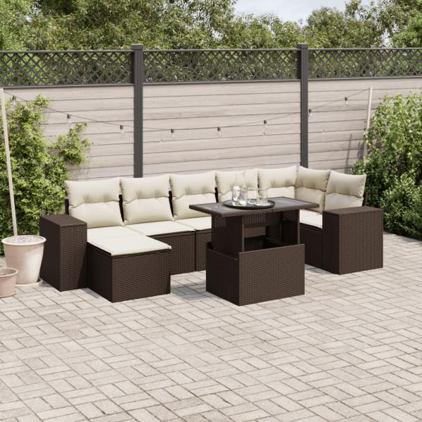 ARDEBO.de - 8-tlg. Garten-Sofagarnitur mit Kissen Braun Poly Rattan