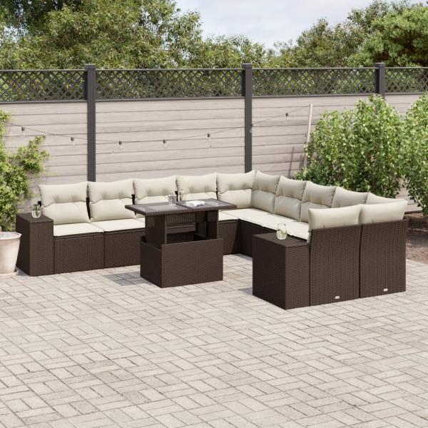 ARDEBO.de - 11-tlg. Garten-Sofagarnitur mit Kissen Braun Poly Rattan