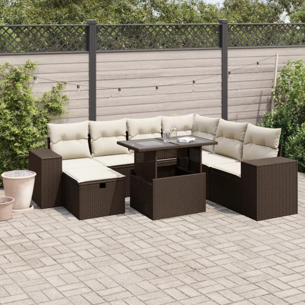 ARDEBO.de - 8-tlg. Garten-Sofagarnitur mit Kissen Braun Poly Rattan