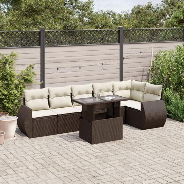 ARDEBO.de - 7-tlg. Garten-Sofagarnitur mit Kissen Braun Poly Rattan