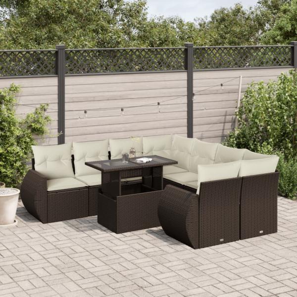 ARDEBO.de - 9-tlg. Garten-Sofagarnitur mit Kissen Braun Poly Rattan