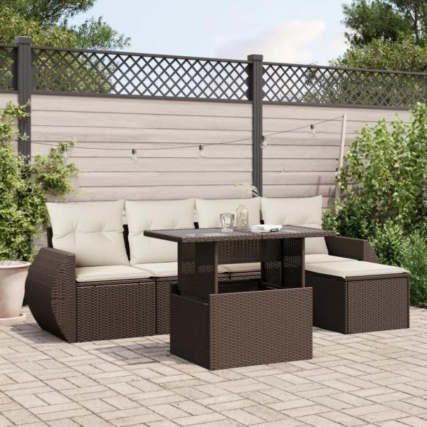 ARDEBO.de - 6-tlg. Garten-Sofagarnitur mit Kissen Braun Poly Rattan