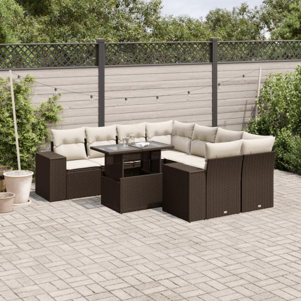ARDEBO.de - 9-tlg. Garten-Sofagarnitur mit Kissen Braun Poly Rattan
