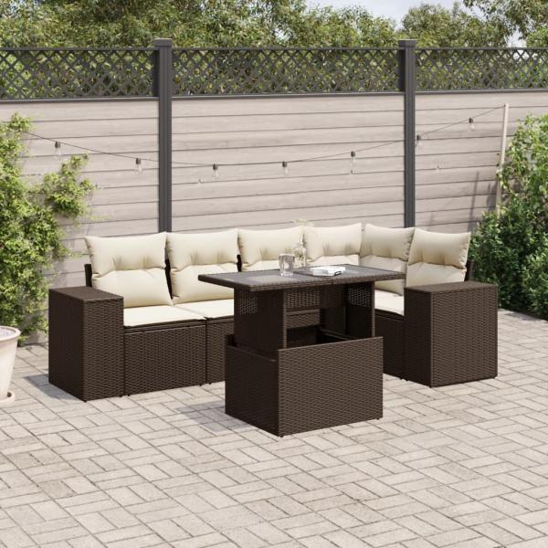 ARDEBO.de - 6-tlg. Garten-Sofagarnitur mit Kissen Braun Poly Rattan