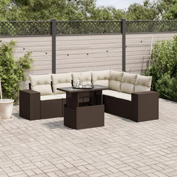 ARDEBO.de - 7-tlg. Garten-Sofagarnitur mit Kissen Braun Poly Rattan