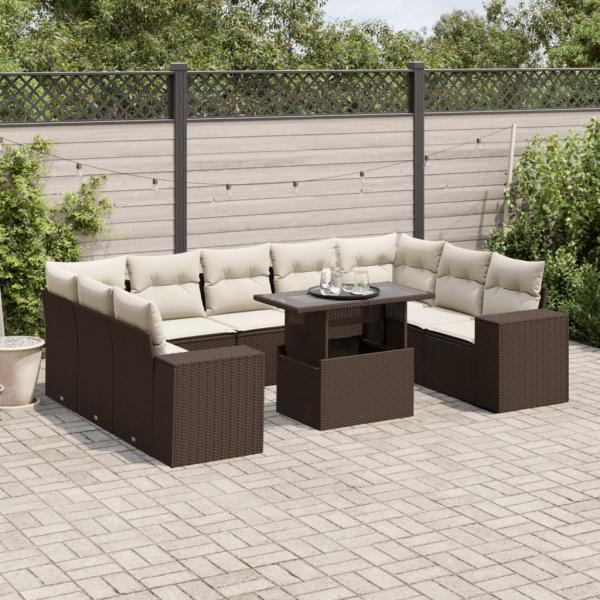 ARDEBO.de - 10-tlg. Garten-Sofagarnitur mit Kissen Braun Poly Rattan