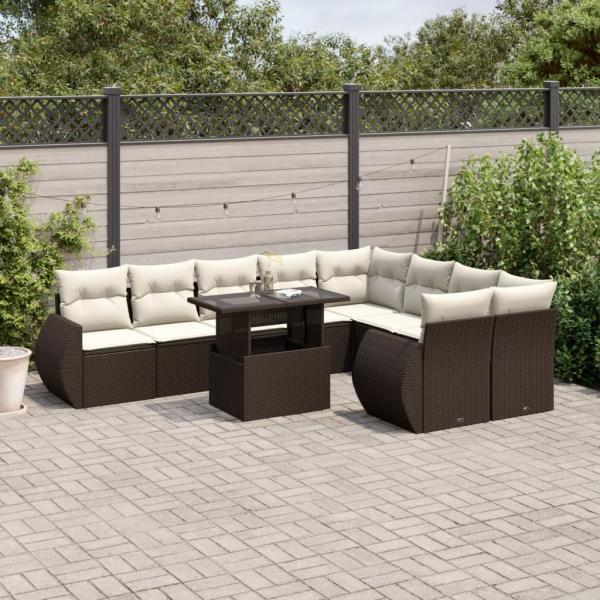 ARDEBO.de - 10-tlg. Garten-Sofagarnitur mit Kissen Braun Poly Rattan