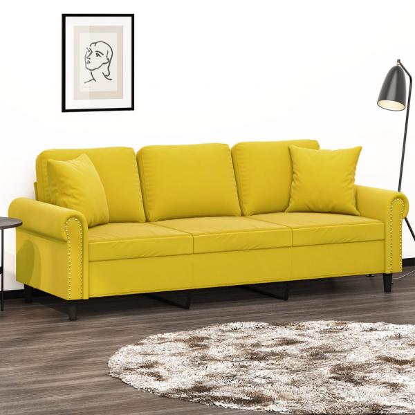 ARDEBO.de - 3-Sitzer-Sofa mit Zierkissen Gelb 180 cm Samt