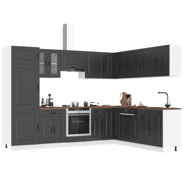 ARDEBO.de - 14-tlg. Küchenschrank-Set Kalmar Schwarz Holzwerkstoff